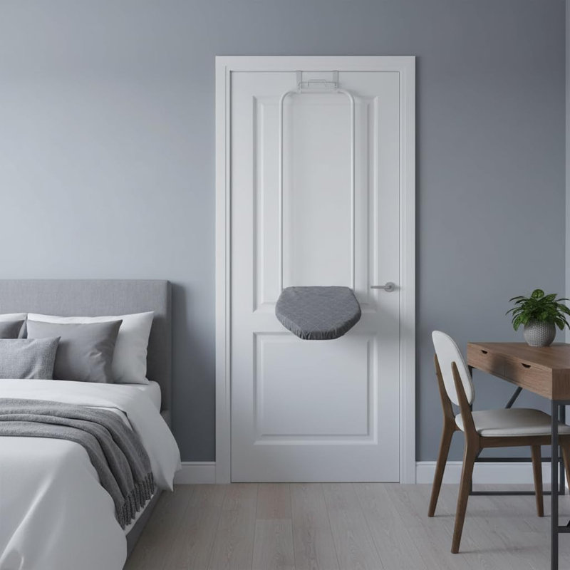 Over‑The‑Door Steel Top Ironing Board with Scorch‑Resistant Cotton Cover, White