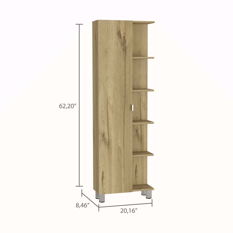 Stylish Tall Cabinet with Open and Hidden Storage, Versatile for Any Room and Decor., Light Brown Oak