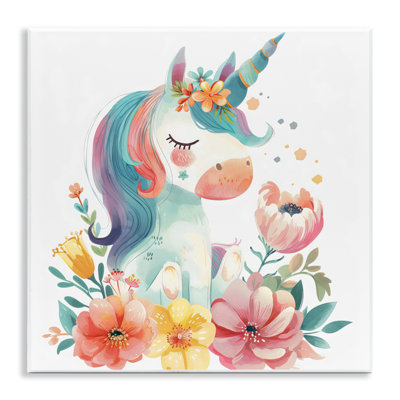 Plaque murale licorne fantaisiste avec fleurs, design by Creative Studio