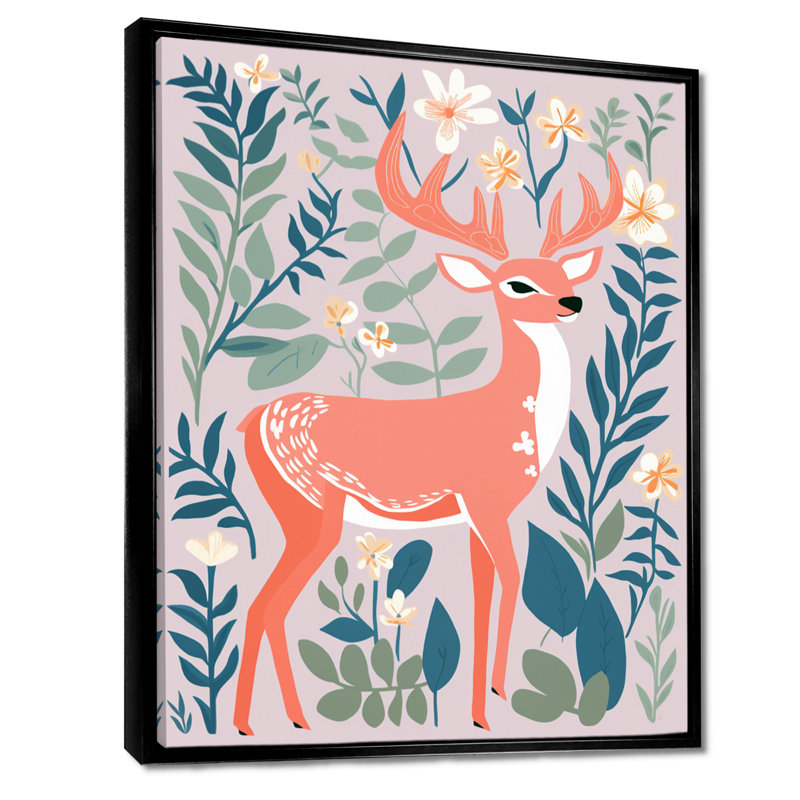 Graphique, cerf dans la forêt - art mural animal cerf, H 20 po x l 12 po x P 1 po, Toile avec cadre noir