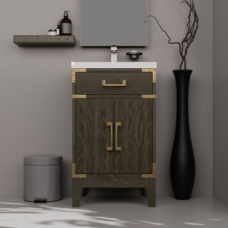 Single Bathroom Vanity with Top, Brown Oak