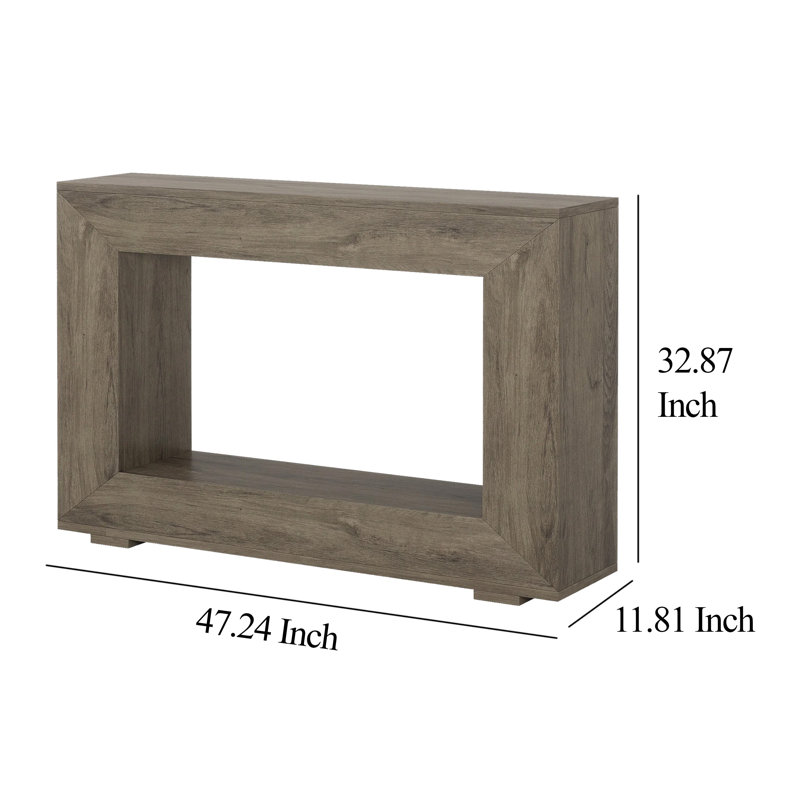 Evan Console Table, 47 Inch Rectangular Top, Rustic Grey, Open Shelf, Grey