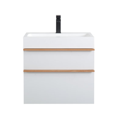 Meuble-lavabo mural blanc VELA 24 po avec lavabo en acrylique intégré, 2 tiroirs à fermeture en douceur, armoire flottante pré-assemblée