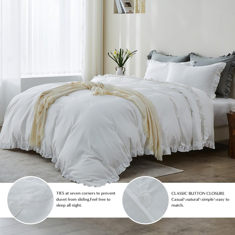 Housse de couette pour lit très grand 100% coton biologique pour enfants, Queen Duvet cover  + 2 Pillowcases, Blanc