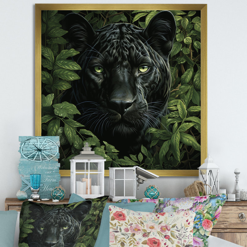 Shadow Panther Camouflage - Animal mural panthère, H 36 po x l 36 po x P 1,5 po, Encadrement doré