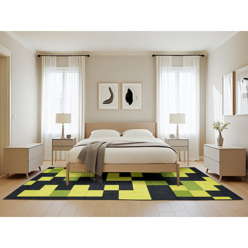 Tapis damier noir lavable à la machine, Rectangle 5 pi x 8 pi