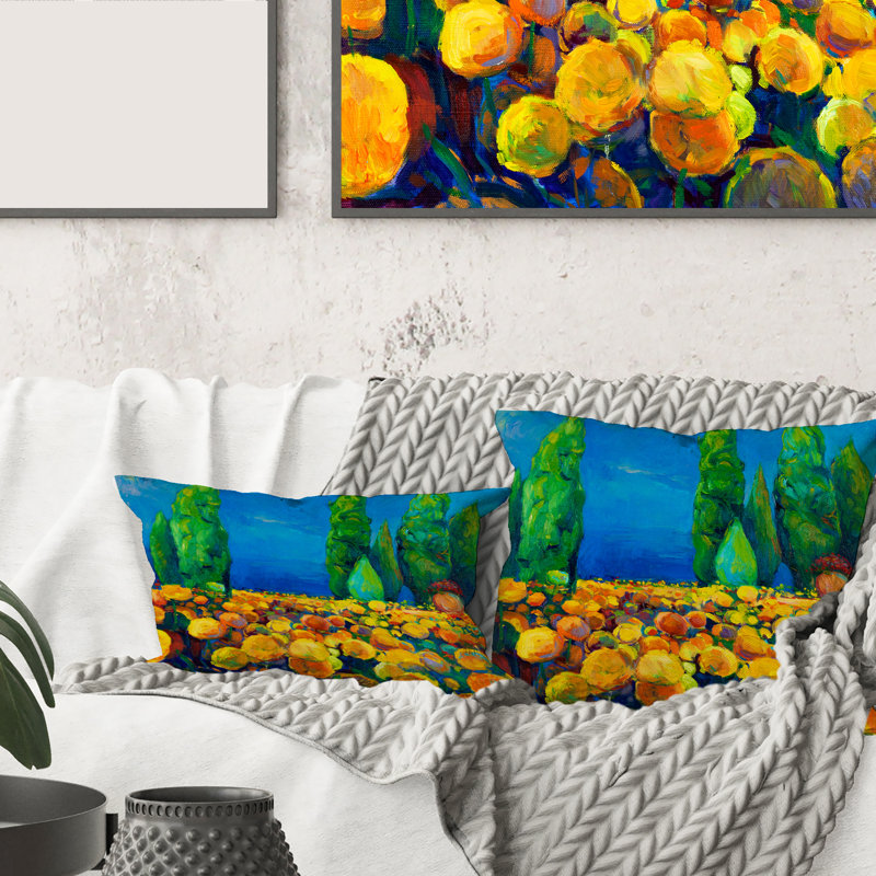Housse et insert de coussin carré Blossoming Landscape with Trees, 16" x 16"