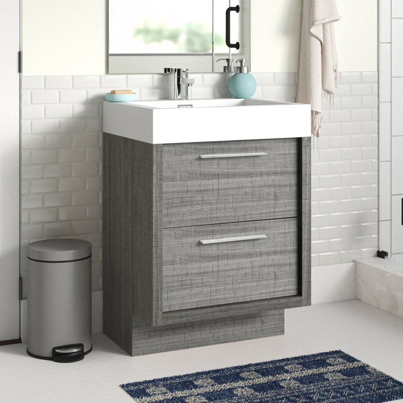 Walker 600mm Single Bathroom Vanity with Integrated Resin Basin, Grey Ash