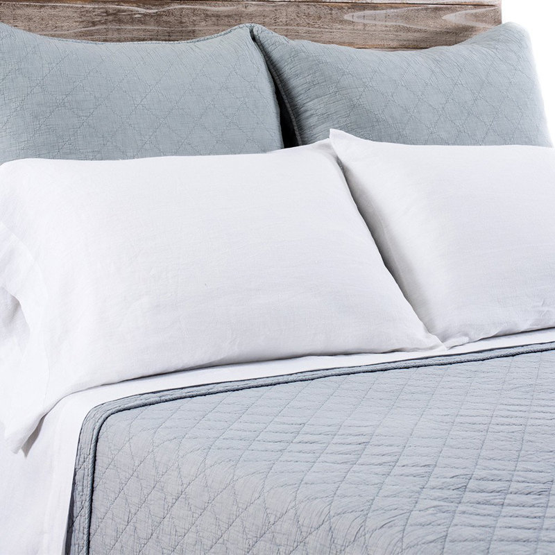Huntington Cotton Sham, Queen Coverlet, Dusty Blue