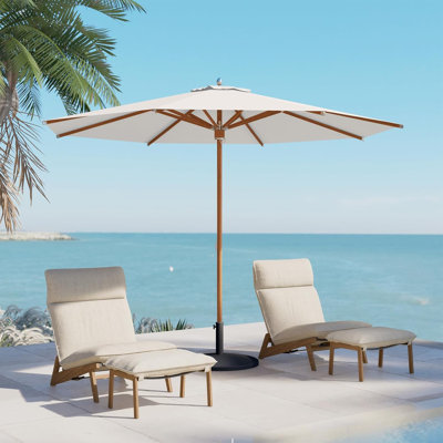 non-fading Patio Umbrella, Outdoor Umbrella With 8 Faux-wood Grain Aluminum Ribs, Market Umbrella With Pulley Lift, Ventilation, Waterproof For Poolside, Deck, Backyard