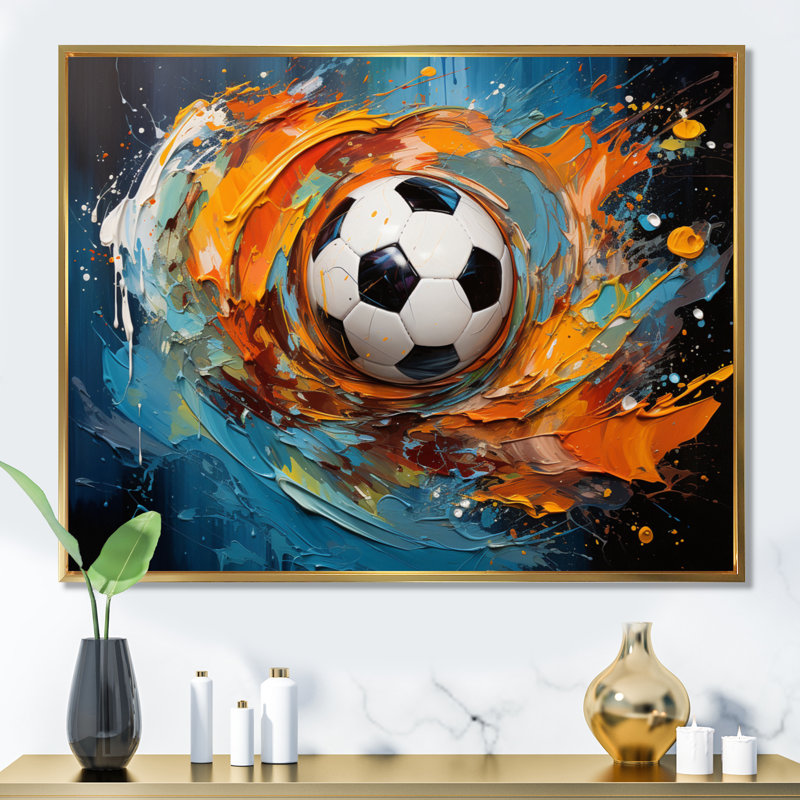Soccer Ball Kaleidoscope I - Sports Canvas Art Print, 24" H x 32" W, Cadre flottant doré