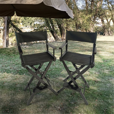 Casual Home Director'S Chair, Black Frame/Black Canvas,Suitable For Adults, Foldable Style, 2Pcs/Set  Populus