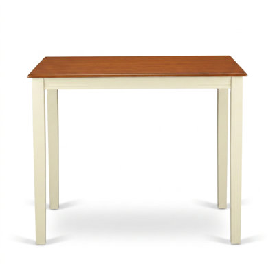 Buttermilk And Cherry Rubber Wood Rectangular 3 Piece Counter Height Table And Bar Stools Set With Wood Seat