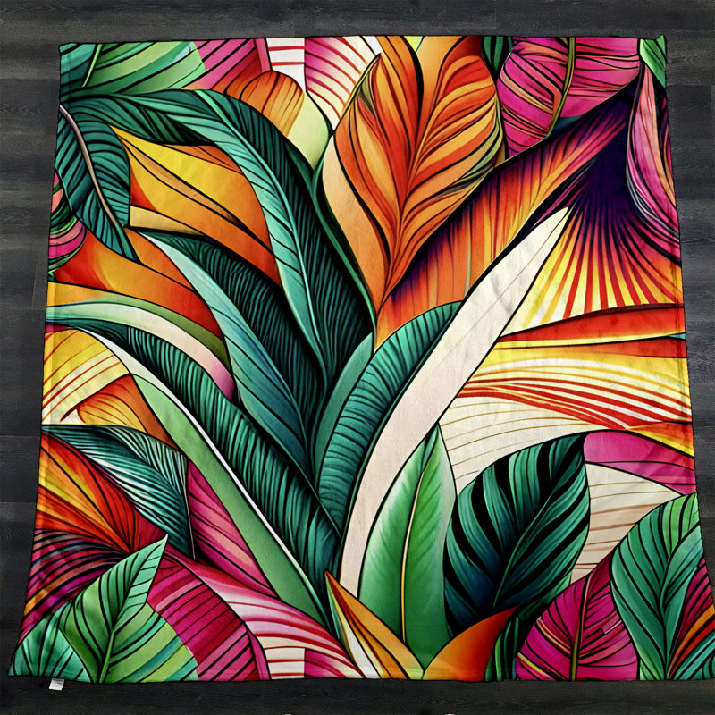 Throw Blanket, 51" W x 60" L, Floral/Abstract, Green/Orange/Pink