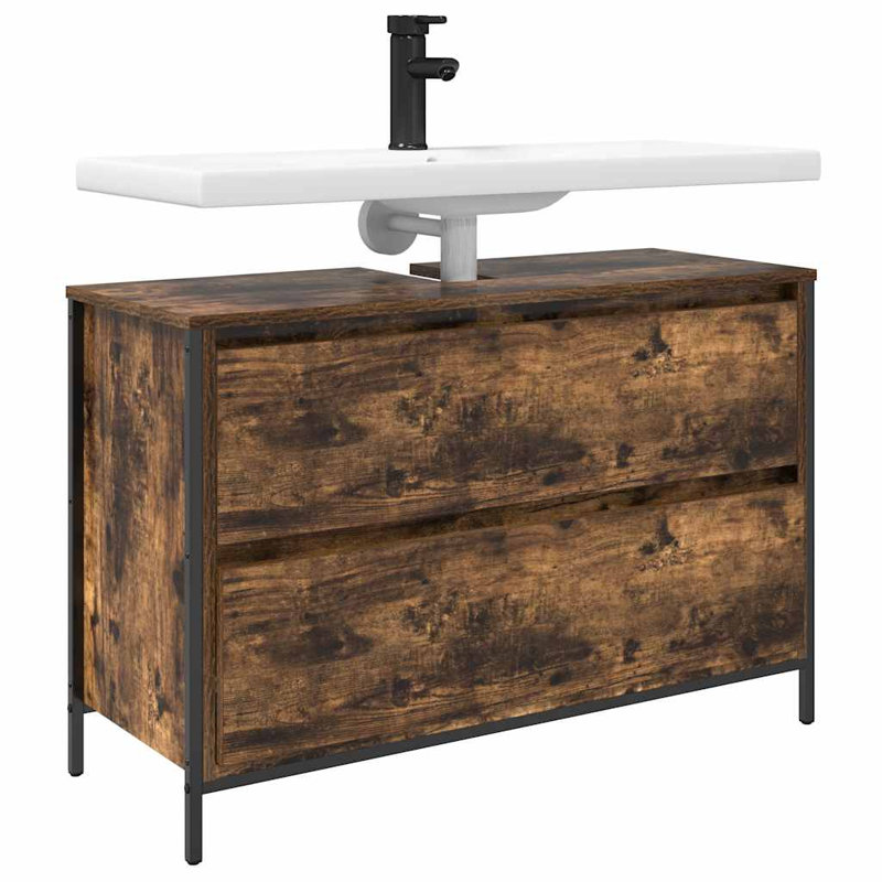 Bathroom Basin Cabinet With Drawers Sonoma Oak 60X34.5X60 Cm, Smoked Oak, 90"