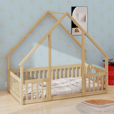 Guardrail Equipped House Shaped Floor Bed
