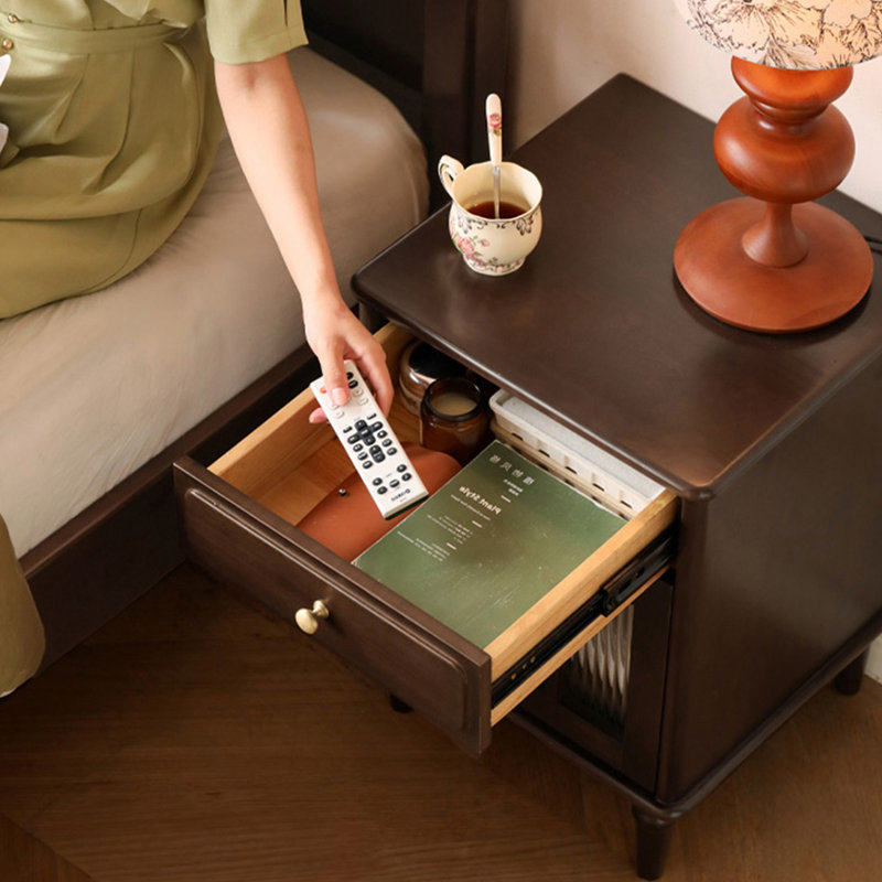 Dark-walnut Solid Wood + 1 drawers Nightstand