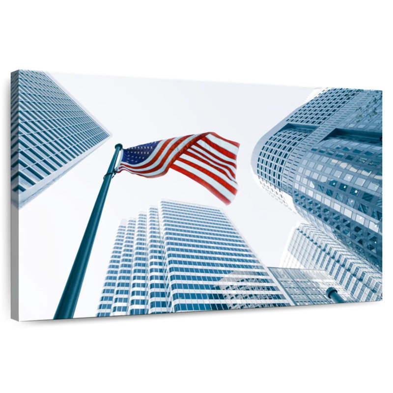 Borges Buildings And American Flag, 8" H x 12" W