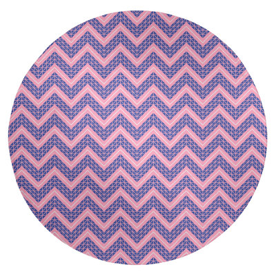 Tapis bleu/rose à chevrons à main