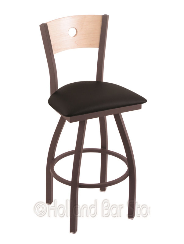 Tabouret de bar pivotant de 36" Lareau, Bronze, Vinyle noir, Chêne Naturel