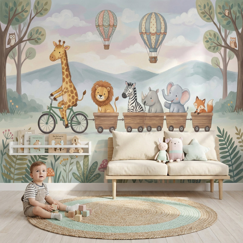 Papier peint animaux avec bulles d'air, Non tissé non collé, 120" x 96"