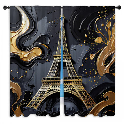 Eiffel Tower Window Curtains Architecture Sheer & Room Darkening - 2 Panels
