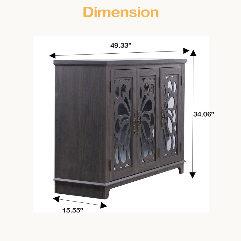 Buffet de comptoir spacieux avec 3 portes réglables en miroir, armoire de rangement, armoire de rangement pour le salon, chambre à coucher