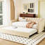 Lit de jour simple rembourré avec gigogne escamotable beige - contemporain et confortable sans sommier tapissier-1170998408