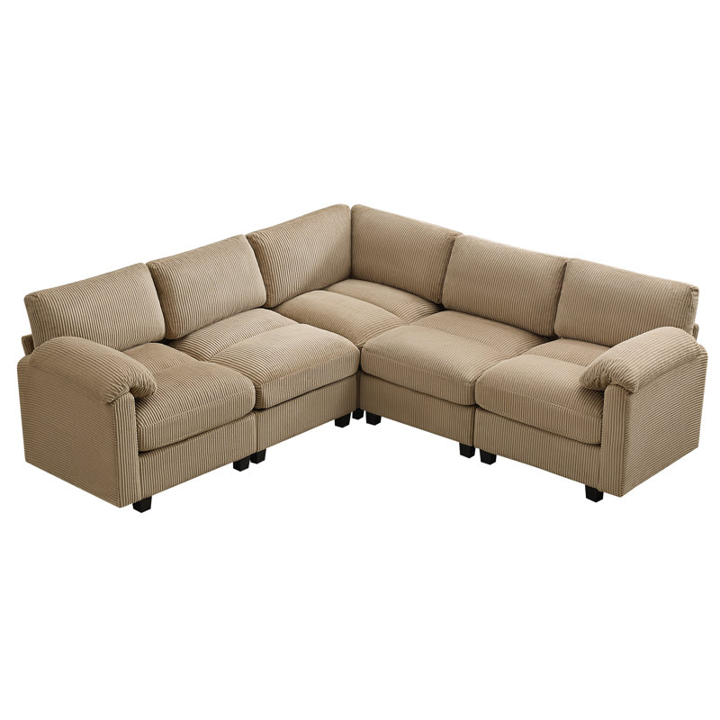 Canapé modulaire 5 places avec accoudoirs coussinés, Chenille chameau