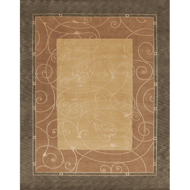 Tapis présidentiel doré noué à la main, Rectangle 9 pi x 12 pi