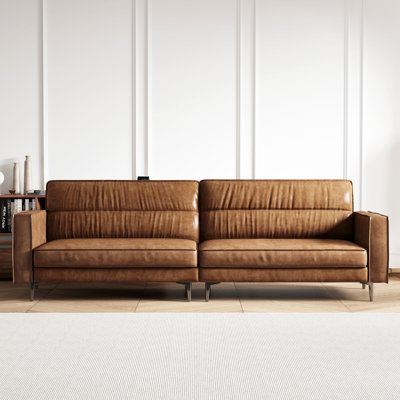 Chesterfield Sofa 86.8" Brown Leather 2-3 Seater - Vintage Tufted Sofa for Living Room, Apartment & Office