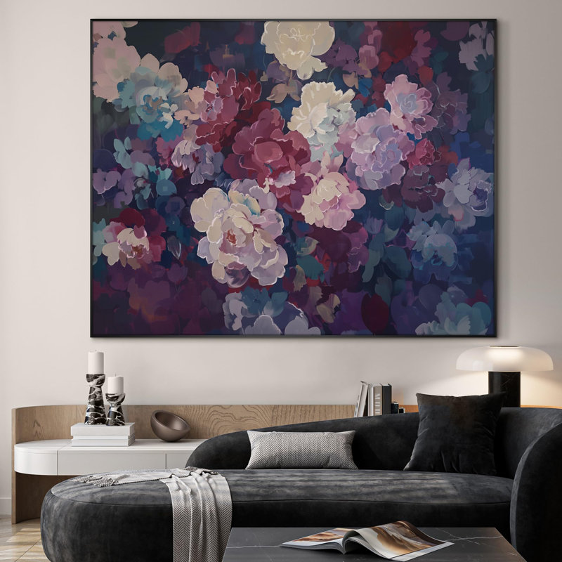 Très grande reproduction d'art sur toile - Pivoine audacieuse dans un style impressionniste coloré, décoration florale luxuriante pour le salon ou la chambre à coucher - «Assemblage requis du cadre (cadre non fini)»