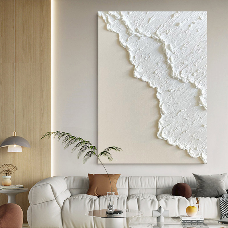 Peinture à l'huile blanche pure peinte à la main, peinture grès tridimensionnelle suspendue, H 66,93 po x l 47,24 po