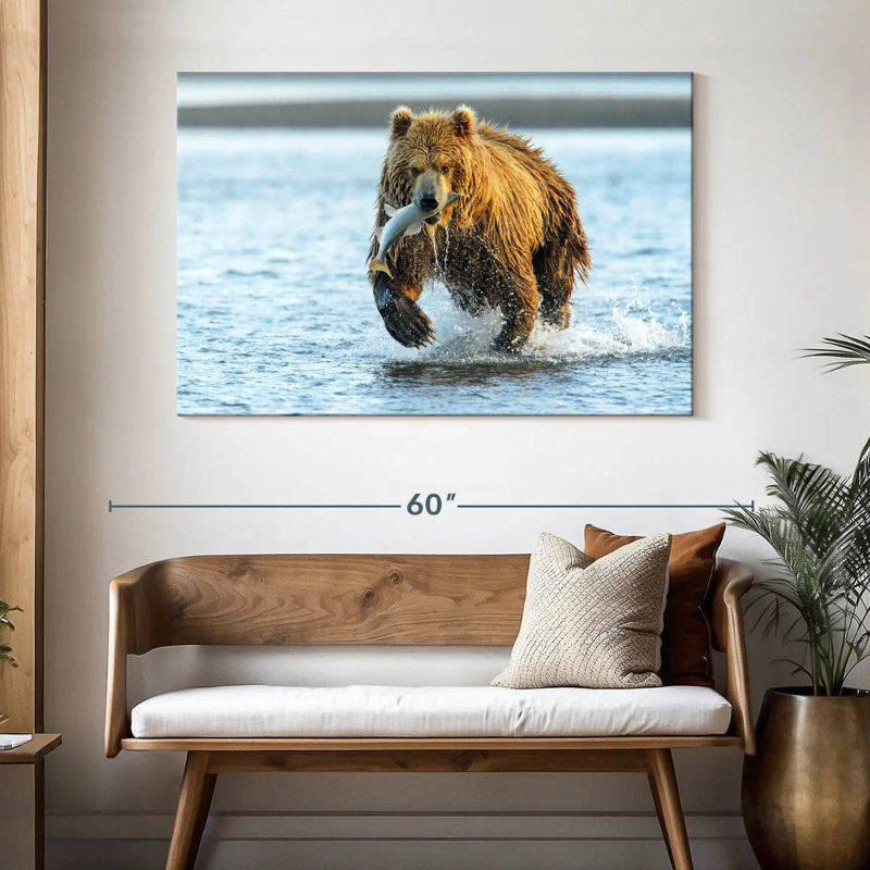 Grizzly Bear With Salmon, 32" H x 48" W