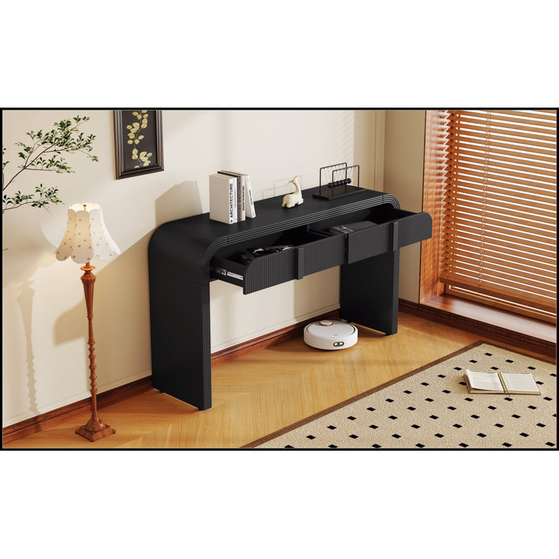 Console unique à silhouette arrondie et à surface lisse avec tiroirs spacieux et pieds réglables, Noir