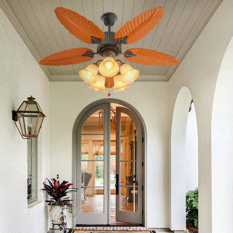 52" Tropical Ceiling Fan with Remote Control, Timer, 5 Leaf Blades Ceiling Fan without Light Bulbs, Black