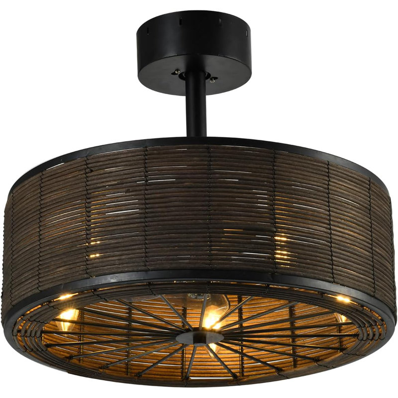 Ventilateurs de plafond en rotin de 21 po avec lumières, ventilateur de plafond encastré en cage avec télécommande intérieure, 6 vitesses, minuterie, télécommande APP, comprend 5 ampoules DEL pour la chambre à coucher, la cuisine, le salon et la ferme