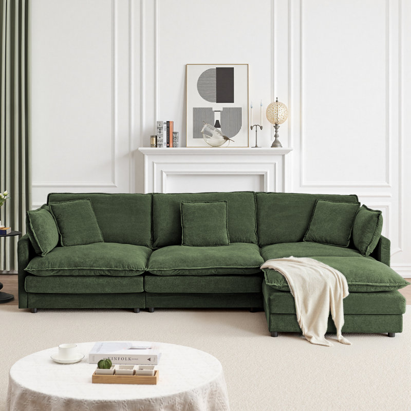 Canapé modulaire en L avec repose-pieds surdimensionné et canapé 4 places pour le salon, Vert