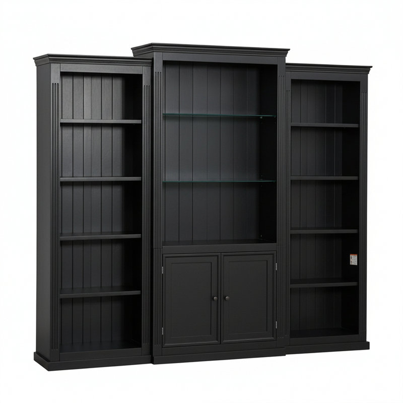 3-Pieces Display Cabinet With 5 Colors Adjustable LED Ceiling Light, Black