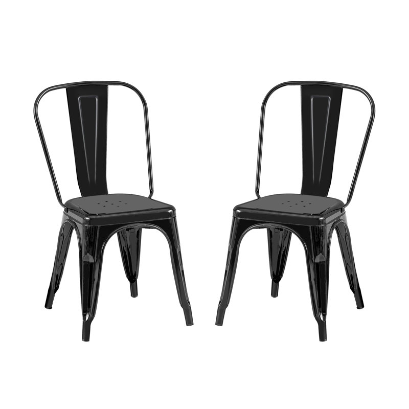 Chaises de bar de cuisine en métal noir lustré de 2 pièces 2 po, Noir