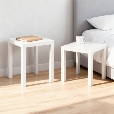 Square Nightstand Set Of 2, Modern Bedside Table With Thick Frame, Compact Design With Storage For Bedroom