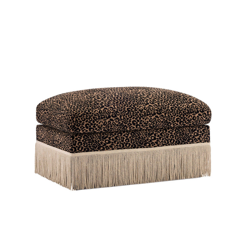 Brown Black Leopard Chenille Ottoman, Black/Brown