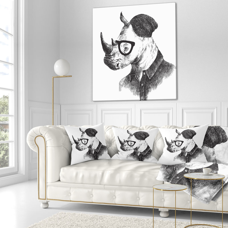 Oreiller pour animaux hipster rhino, 16 po x 1 po, Coussin décoratif