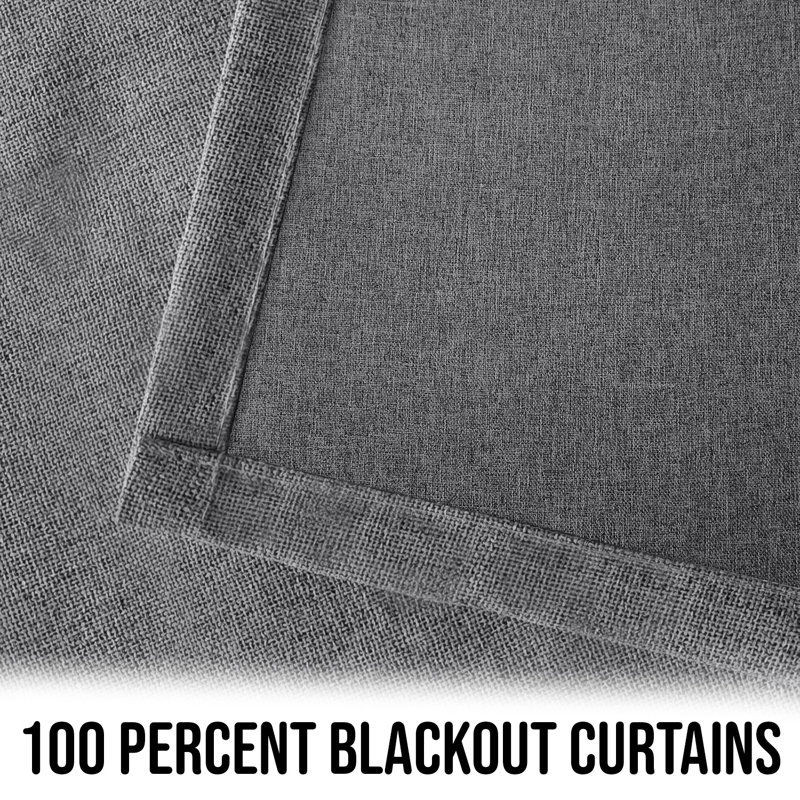 Linen 100% Blackout Eyelet Ring Top Readymade Curtain for Window & Doors 2 Panel , Charcoal, 117cm Width x 137cm Drop