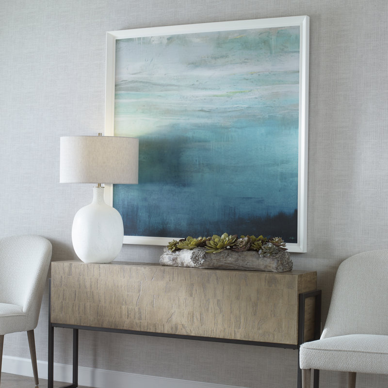 Teal Abstract Print with White Wooden Frame