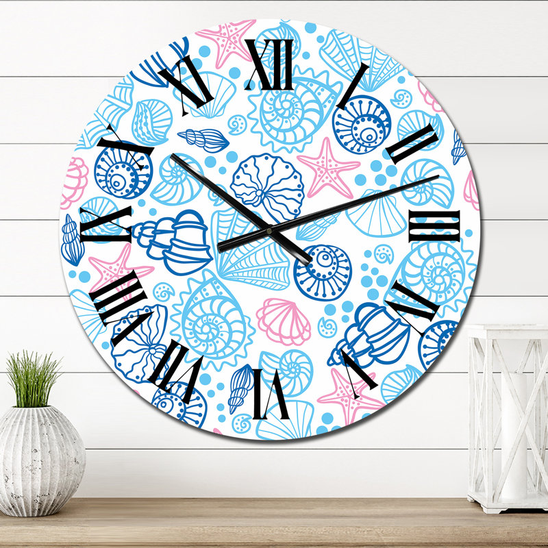 Horloge murale à motif d'étoiles de mer rouges avec coquillages bleus, Petit