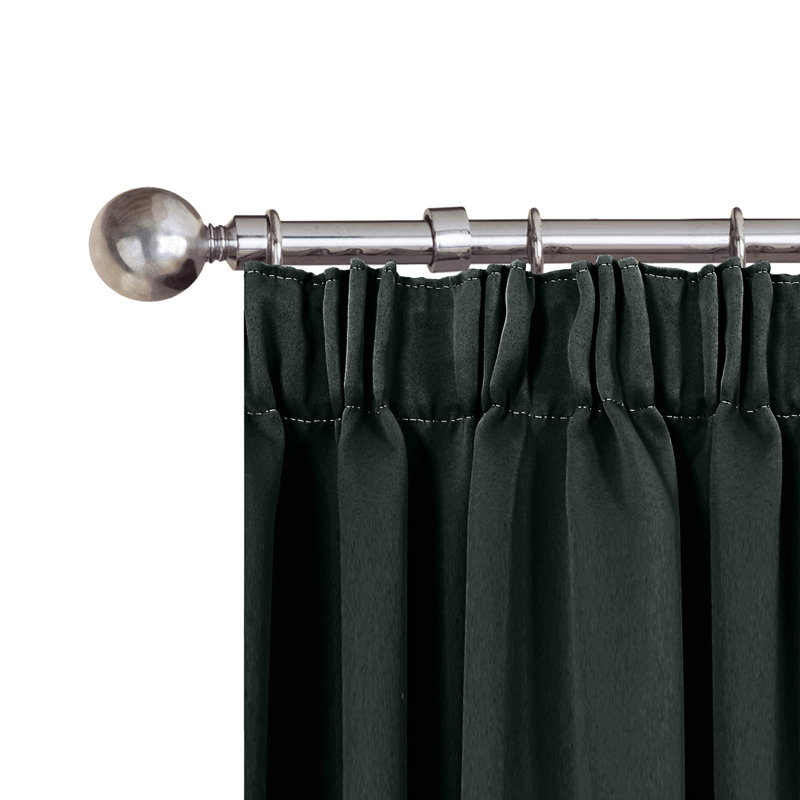 100% Polyester Room Darkening Pencil Pleated Blackout Curtain & Drapes, 117cm Width x 137cm Drop, Black