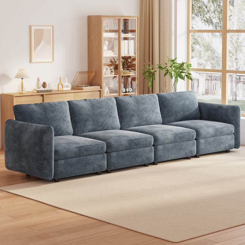 Cotton Blend Sofa & Chaise, 83.5cm H × 305cm W × 77cm D, 4