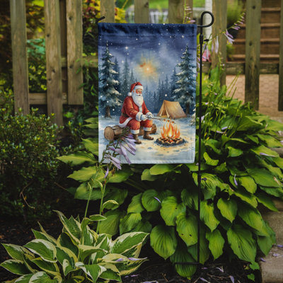 Père Noël campant près du feu, drapeau du jardin de Noël