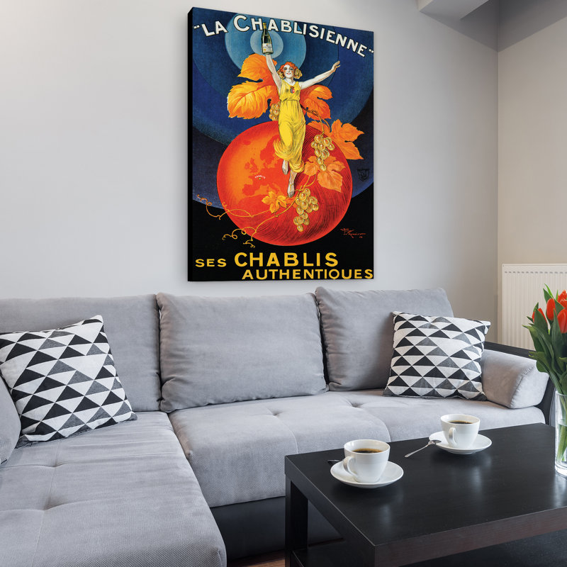 « la chablisienne » par henry le monnier, affiche rétro sur toile, H 32 po x l 26 po x P 2 po